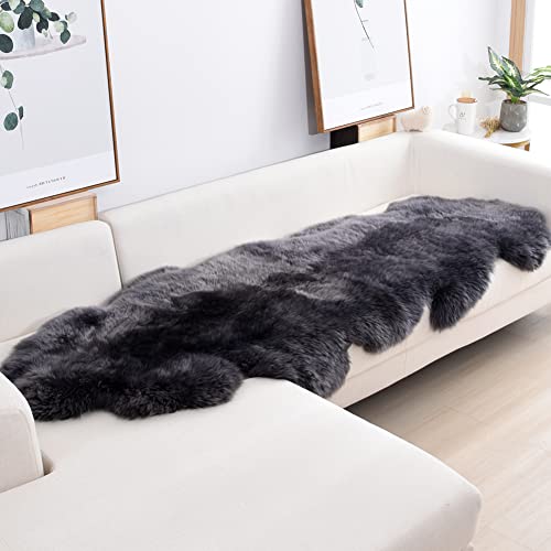 Iriwool Premium Genuine Fur Sheepskin Rug Real Australia Sheepskin Natural Luxury Fluffy Lambskin Fur Area Rug Seat Covers For Kids Bedroom Sofa Chair Cover Pets Dogs Mat (2' X 6'Dark Gray) #TOP5