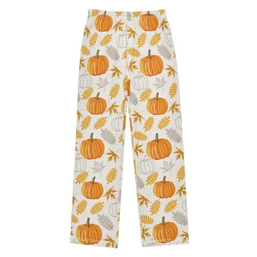 Boys' Pants Orange Pumpkin with Leaves Long Bottoms Jogger Pants Elastic Waist Trousers with Pockets S-XL