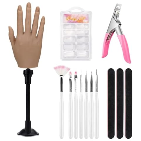 Silicone Hand for Acrylic Nails with Stand Bracket,Realistic Silicone Nail Training Hand, Soft Flexible Bendable Nail Practice Mannequin Hand for Nails Art DIY Print Practice Tool (Left Hand) Cover