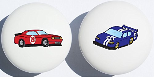 Presto Wall Decals Red and Blue Stock Race Car Drawer Pulls/Race Car Childern's Nursery Decor Ceramic Drawer Knobs