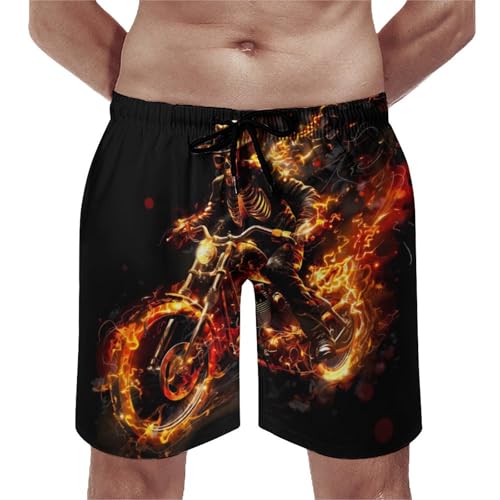 Fire Skeleton Riding Motorcycle Men's Swim Trunks Quick Dry Beach Shorts Board Shorts Bathing Suits with Pockets