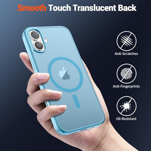 Image of SUPFINE Magnetic for iPhone 16 Plus Case(Compatible with MagSafe)(Military Grade Drop Protection) Slim Translucent Matte Shockproof with Anti-Fingerprint Phone Case,Light Blue