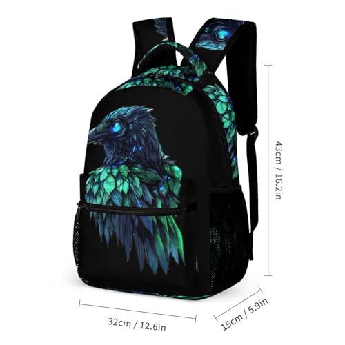 Holographic Crows Ravens Travel Backpack Lunch Box Pencil Case 3Pcs Set for Men Women Office Outing University2