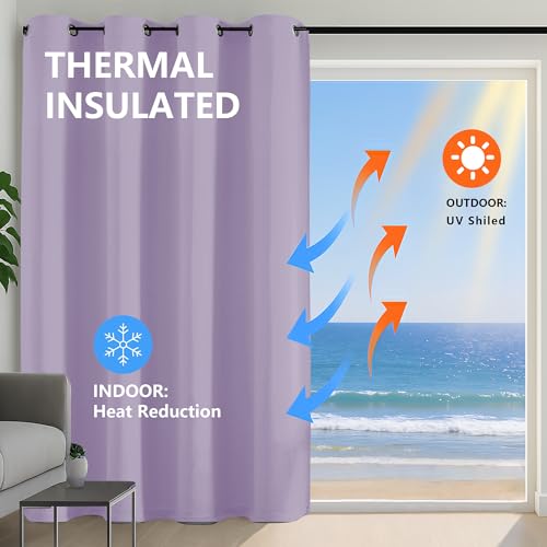 Image of Simplebrand Lilac Extra Long 10ft Curtains for Patio 120 Inches Long 2 Panels Set, Room Darkening Light Blocking Solid Thermal Insulated Energy Saving Grommet Noise Reducing Curtains, 50 Wx120 L