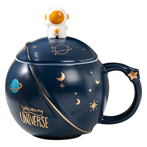 Hwagui - Cute Astronaut Mug With Lid And Spoon, Kawaii Cup Novelty Mug For Coffee, Tea And Milk, Mug Gift Blue 450ml/15oz Cover