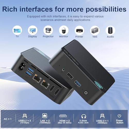 Image of Mini PC, 13th Gen Alder Lake N150 (Turbo 3.6Hz), 16GB DDR4 500GB M.2 SSD Dual LAN, Desktop Mini Computer 4K Dual HDMI Display, WiFi, BT5.0, Built-in 45W Power Supply and Dustproof Design