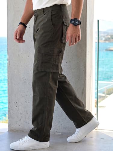 Vogaan Men’s Cotton Cargo Pants Green OLIVE - Image 4