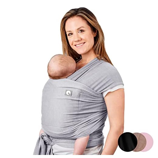 Baby Sling Wrap with Large Front Pocket - Naturally Soft Baby Wrap Carrier - Cotton Baby Sling Carrier from Birth - Baby Sling Newborn to Toddler Carrier - The Pocket Wrap™ by Trekki (Grey)