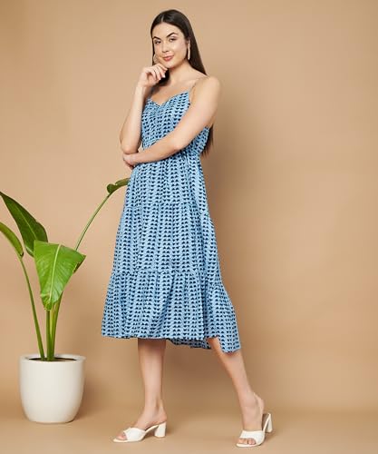 Image of COTLAND Fashions Breathable Cotton Printed A-Line Midi Dress for Women