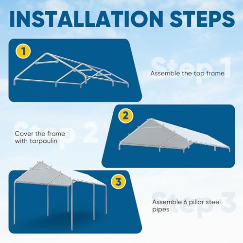 Image of Quictent 10x20 ft Heavy Duty Carport Canopy Galvanized Car Tent Outdoor Garage Boat Shelter with Reinforced Structure, No Sidewall - White