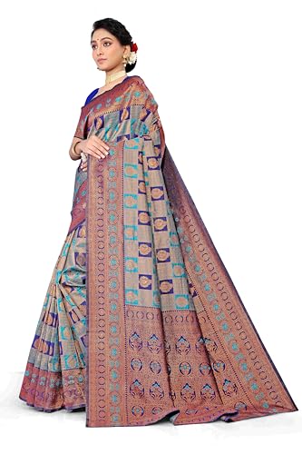 Women's Banarasi Kanjivaram Silk Sarees With Zari Jacquard Work & Blouse Piece - Image 2