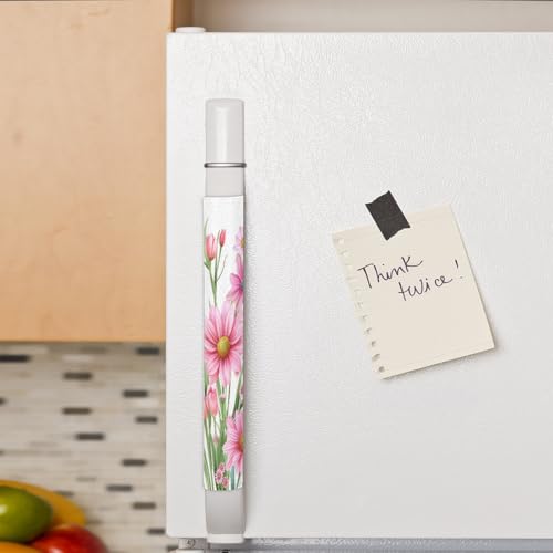 Image of Pardick Spring Pink Flower Refrigerator Door Handle Covers Set of 2 Spring Pink Flower Washable Fridge Dishwasher Mocrowave Oven Door Decor Protector Handle Cover Kitchen Appliance Decorative