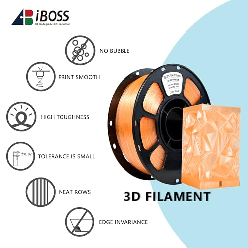 Image of iBOSS PLA Plus Transparent 3D Printer Filament, Transparent Glitter Orange PLA+ Filament 1.75 mm Dimensional Accuracy + /- 0.02mm, Clear 3D Printing Filament 1KG Fit Most 3D Printers