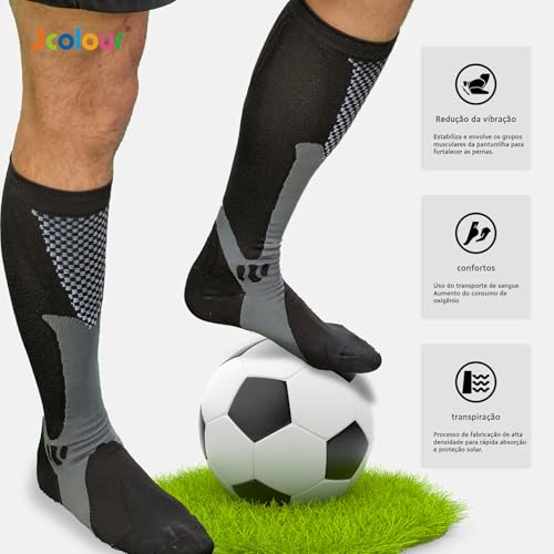 Meia de longo Estimula Circulação Corrida Ciclismo Varizes Alívio,M,3 pares misto(Preto+Branco+Cinza