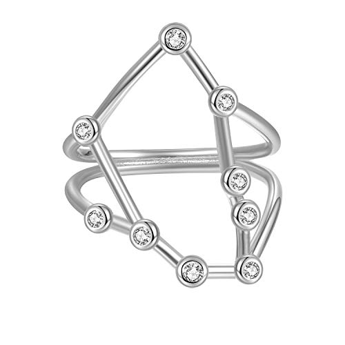 Rhodium Plated Sterling Silver Bezel Set Constellation Zodiac Rings