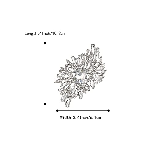 Image of BriLove Women 's Elegant Stunning Crystal Rhinestone Marquise Oval Leaf Bouquet Brooch Pin for Party Prom