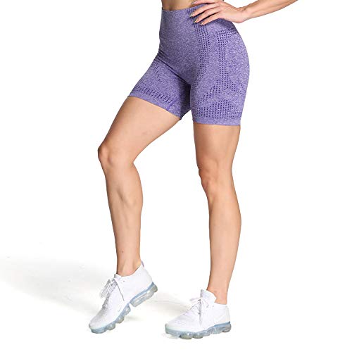 Aoxjox Women's High Waisted Vital Seamless Workout Yoga Gym Shorts (Vital Indigo Marl, Small)