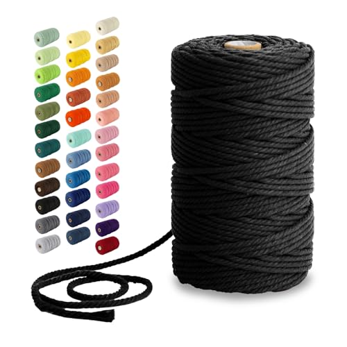 Nook Theory Macrame Cord - 4mm 109 Yards Cotton Rope, 3mm 5mm Yarn, String for Crafts, Perfect for Macrame Wall Hanging and Boho Decorations (Black)