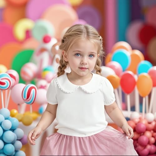 Image of MODNTOGA Kids Girls Basic Shirt Long Sleeve 3 Solid Color Doll Collar Tops Blouse