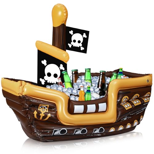 Zhanmai Halloween Inflatable Pirate Ship Drink Cooler Inflatable Serving Bar Food Container for Summer Halloween Pirate Birthday Party Favor Supplies Decorations(Bright Colors,Fun)