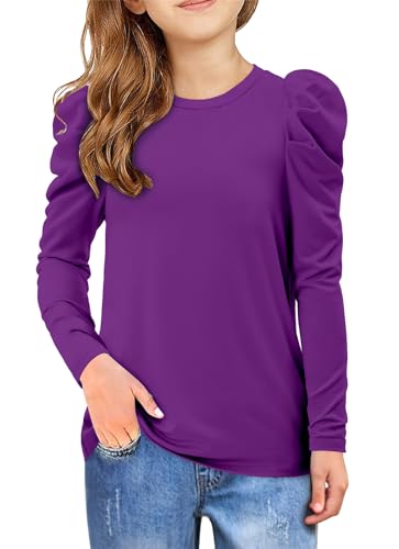 storeofbaby Girls Puff Long Sleeve Shirts Round Neck Tunic Tops Casual Blouses 5-14 Years2