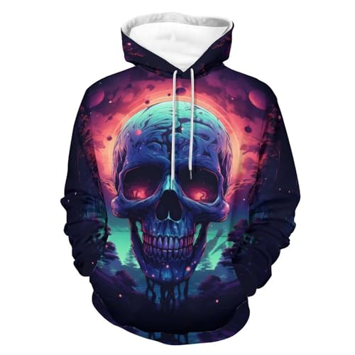 Blacklight Fire Skull Adult Hoodies Long Sleeve Shirts Sweatshirt Casual Pullover Hooded for Women Men