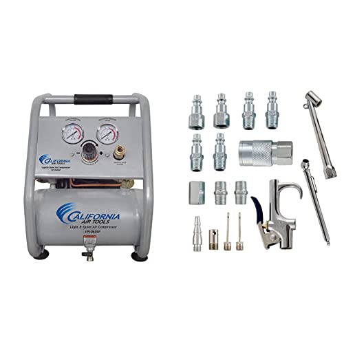 CALIFORNIA AIR TOOLS CAT-1P1060SP GAL 56DB Air Compressor and Accessory Kit, 17 Piece Compressor Inflation Kit, with Blow Gun, Air Chucks, & Inflation Needles (Campbell Hausfeld MP284701AV)