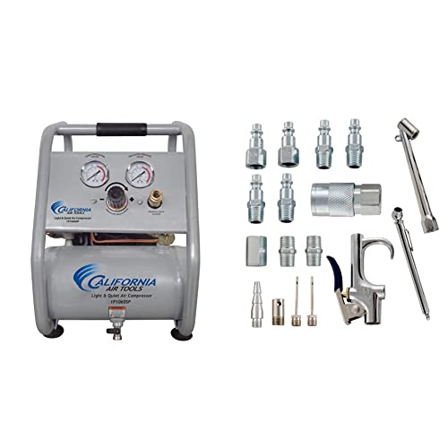 Save %14 Now! CALIFORNIA AIR TOOLS CAT-1P1060SP GAL 56DB Air Compressor & Accessory Kit, 17 Piece Compressor Inflation Kit, with Blow Gun, Air Chucks, & Inflation Needles (Campbell Hausfeld MP284701AV)