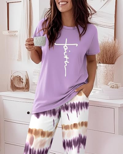 Image of CHICME Womens Pajamas Sets 2 Piece Short Sleeve Lounge Set Printed Loose Pants Pj Sets Loungewear Set