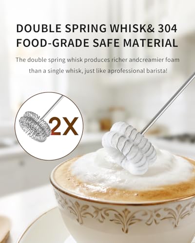 Image of CIRCLE JOY Rechargeable Milk Frother Hanheld with Stand, Dual Coil Whisk Head Electric Coffee Frother, Portable Hand Frother Wand Drink Mixer for Matcha Lattes Cappuccino, Kitchen Gifts, Black