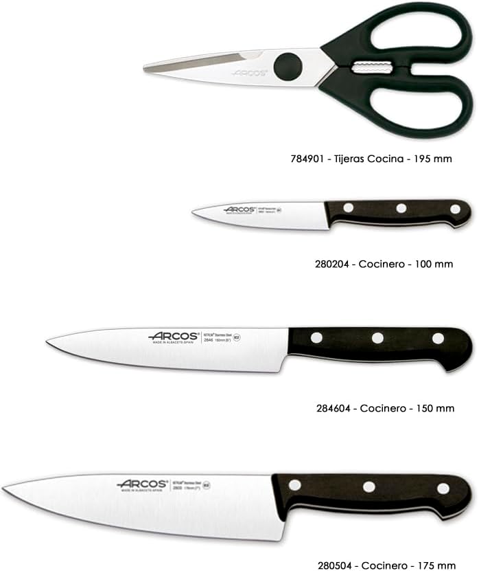 Miniatura 3 de ARCOS Juego de cuchillos 4 piezas (3 cuchillos + 1 tijera) - Acero Inoxidable Nitrum y hoja mm. 58.91 oz. Bloque de Madera de Pino. Mango ergonómico