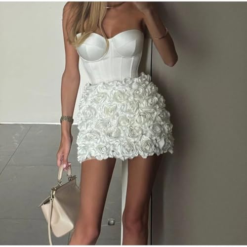 Woman Slim Solid Color Corset 3D Flower Chic Strapless Fishbone Backless Elegant Evening Dress3