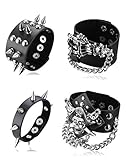 Tornito 4-6Pcs Spike Studded Rivet Skull Demon Black Punk Rock Gothic Biker Wide Strap Leather Bracelet Chain Cuff Bangle Wristband Adjustable for Men Women