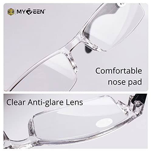 Image of myreen Half-Rim Reading Glass For Men and Women +1 +1.25 +1.5 +1.75 +2 +2.25 +2.5 +2.75 +3 | Unbreakable Hard Plastic Frame with Clear Lens for better vision | Single vision power specs
