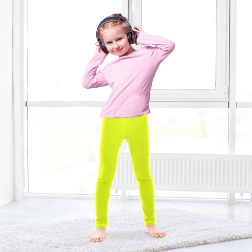 Girl Leggings Neon Yellow Green Solid Color Yoga Leggings Pants Tights Trousers Dance Pants Stretchy Leggings, 4T4
