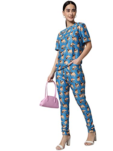 Image of RABBY Women Printed Track Suit Top Trackpant Co-ord Set Regular Fit Night Suit Notched Top and Pants Set For Ladies Travelling, Jogging, Running, Sports