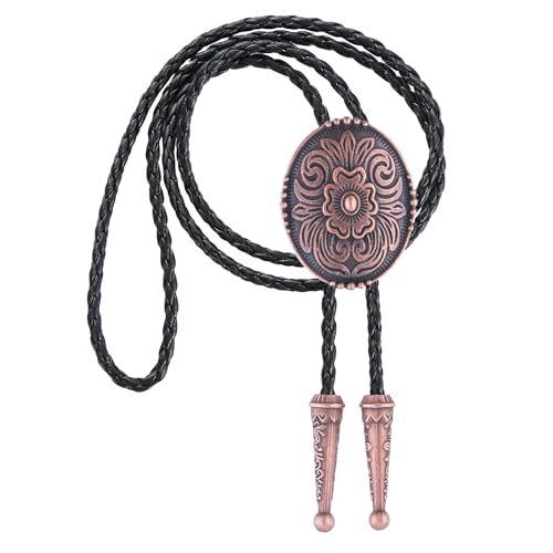 Image of GelConnie Flower Bolo Tie for Men Womens Western Cowboy Bolero Ties Men | Western Bolo Tie for Women, Cowboy Ties for Men Native American Leather Mens Necktie, Floral Bolero Necklace Rodeo Jewelry
