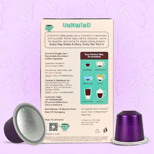 Image of UNNWIND Coffee Pods & Capsules Variety | Aluminium Capsules Compatible with Nespresso Original Line | Dark to Medium Dark Roast | Intensity 7-9 | 10 Pods per Pack (Ebony)