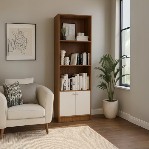 Image of Amazon Brand - Solimo Aura Bookshelf | Engineered Wood | 60L x 30W x 180H CM | White & Oak | DIY (Do-It-Yourself)