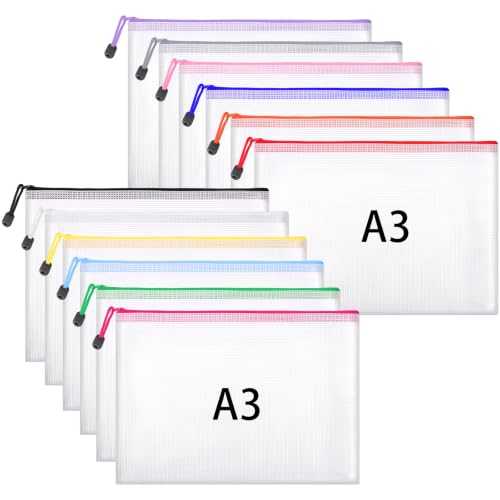 12 Stück Dokumententasche A3, PVC Dokumentenmappe mit Reißverschluss