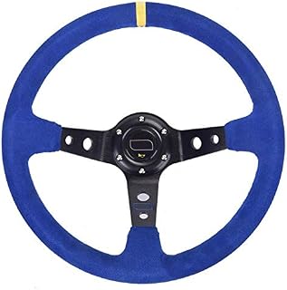 Volante deportivo para coche, volante deportivo Unversal de 14 pulgadas, 350 mm, volante deportivo de piel de ante a la deriva profundo (color: azul)