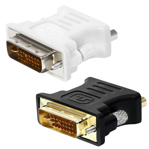 Xelsluthe 2PCS DVI to VGA Adapter Gold Plated DVI-I 24+5 Pin Male to VGA Female Converter 1080P Video Connector for PC Laptop GPU Projector Monitor White Black