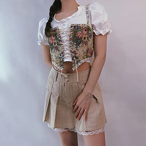 Vilagrah Women 'S Lace Up Corset Bustier Sexy Waist Trainer Belt Bustier Steampunk Underbust Corset（Retro Floral，Medium） #TOP1