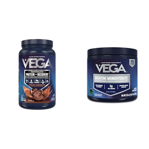 Vega Creatine Monohydrate Powder 17.6oz (100 Servings) Sport Protein & Recovery Chocolate Protein Powder 1.8lbs - Plant-Based Protein and Muscle Support