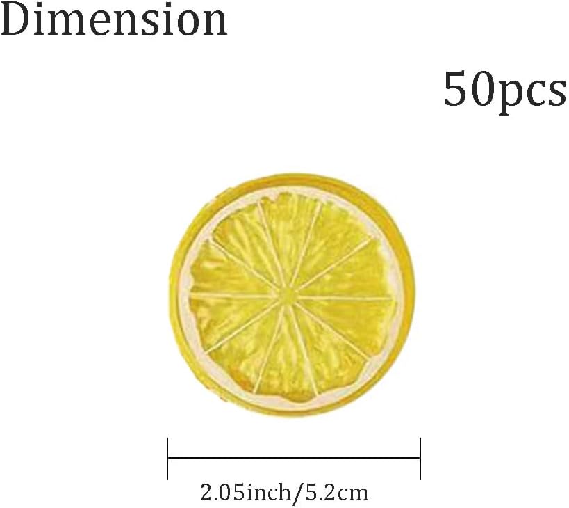 Artificial 50 Pieces Fake Fruit Home House Kitchen Party Decoration Faux Fruit Props(Simulation Yellow Lemon Slices)