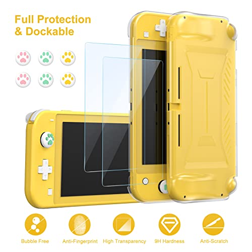 Image of innoAura Switch Lite Case 18-in-1 Accessories Bundle for NS Switch Lite (2019), with Protective Carrying Case, Game Holder, Screen Protector & Cute Thumb Grips, Yellow