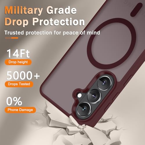 Image of for Samsung Galaxy S26+ Plus Case, Matte Magnetic Phone Cover, Wine Red | Fit for MagSafe, Screen Protector included, Shockproof Military Grade Protection, Translucent Frosted Back