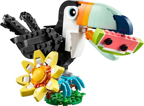 LEGO Creator Wilde Tiere: Tropischer Tukan - 3-in-1-Spiel Tier verwandelt Sich in Schmetterling Minifigur oder Fisch - Kreatives Spielzeug - Geschenk für Mädchen und Jungen ab 7 Jahren 31173