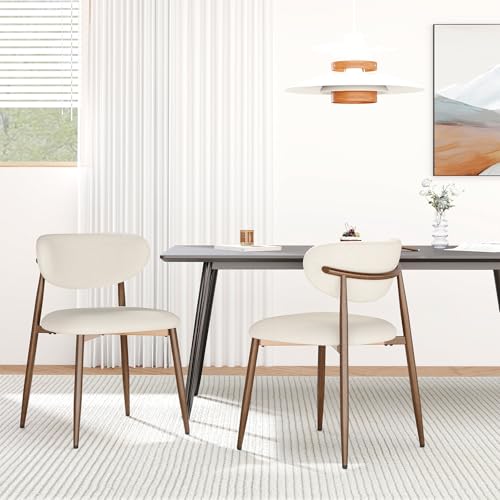 Image of MALOL Upholstered Curved Back Dining Chairs Set of 2, Beige
