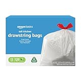 Amazon Basics 13 Gallon Flextra Strength Tall Kitchen Drawstring Trash Bags, Clean Fresh Scent, Tear Resistant, 10% Post Consumer Recycled, 120 Count